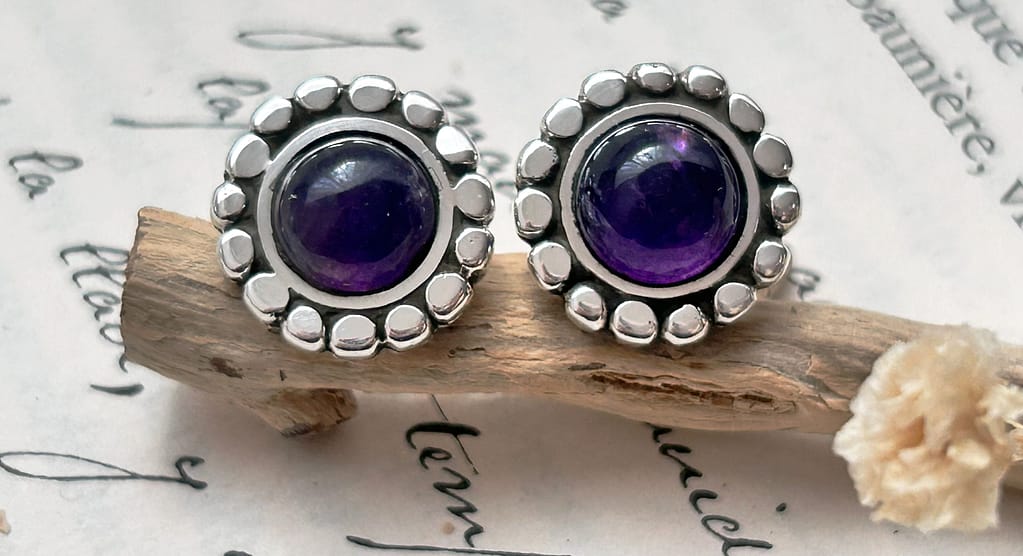 Aretes flor .925 con piedra de Amatista